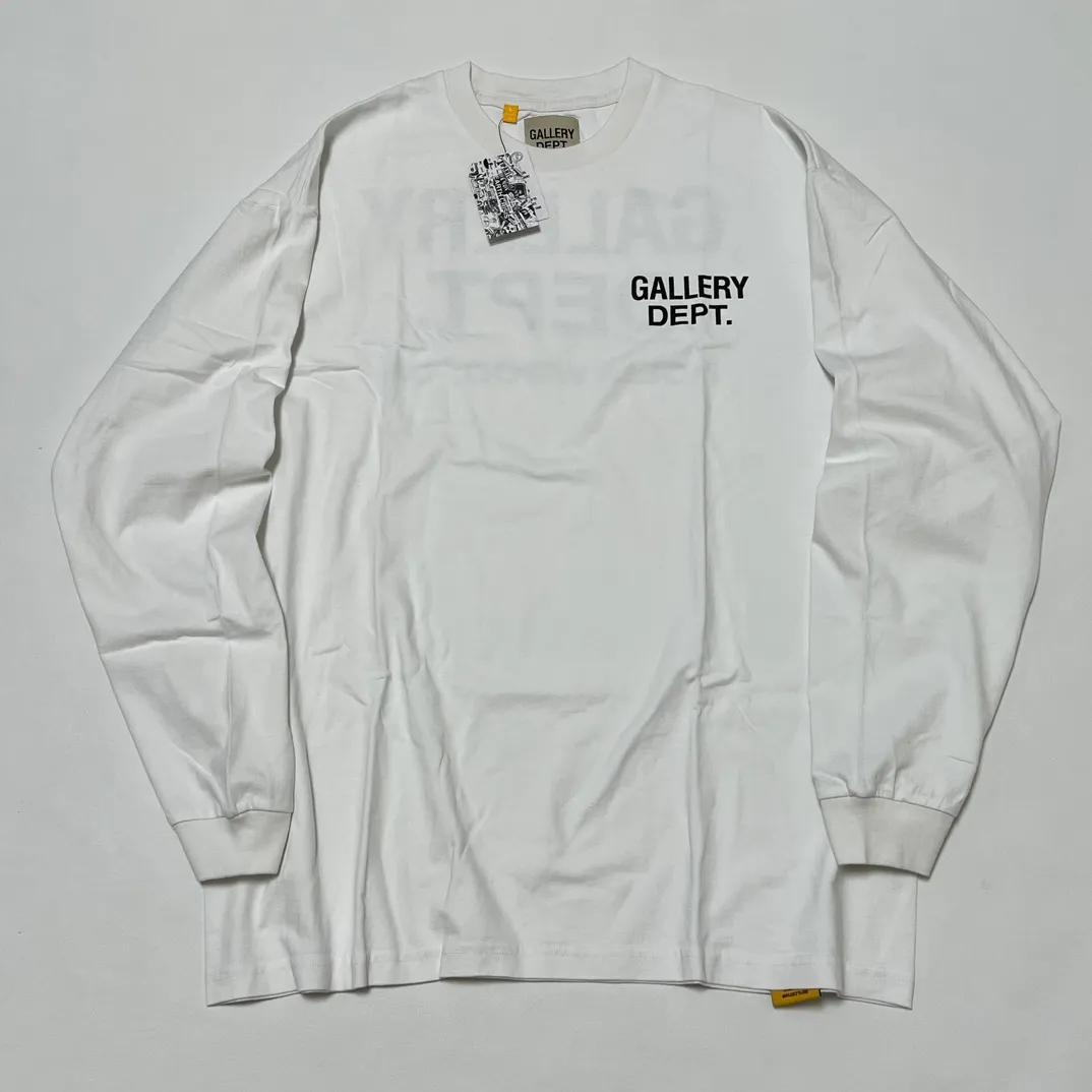 GALLERY DEPT. SOUVENIR L/S TEE English LOGO Basic Long Sleeve White S-XL Genuine Uniform Cylindrical No Side Seam Linen Cotton Fabric Garment Wash Preshrunk Correct Fit Correct Accessories